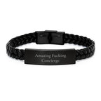 Funny Concierge Gifts from Friend for Concierge Christmas Unique Gifts, Interlaced Leather Bracelet Men's Concierge Inspirational Style, Amazing F--king Concierge Quote