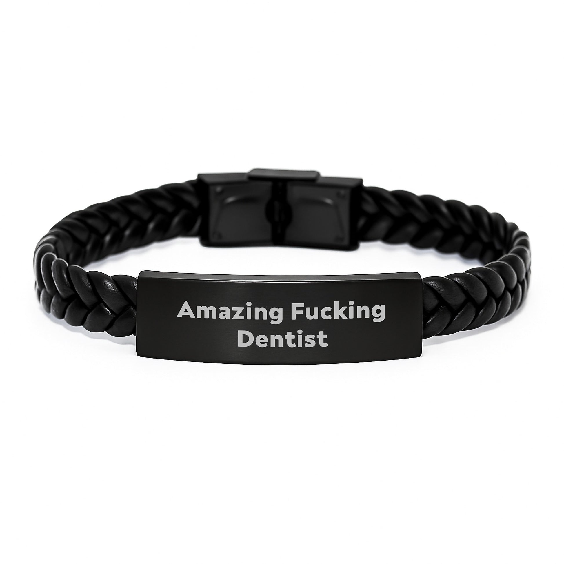 Funny Dentist Gifts from Friends - Interlaced Leather Birthday Present for Amazing Dentist - Quote Engraved Stainless Steel - Image 1