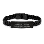 Funny Landscape Designer Gifts, Christmas Unique Interlaced Leather Bracelet, 'Amazing F--king Landscape Designer' Quote, Gift from Friends, for Landscape Designer