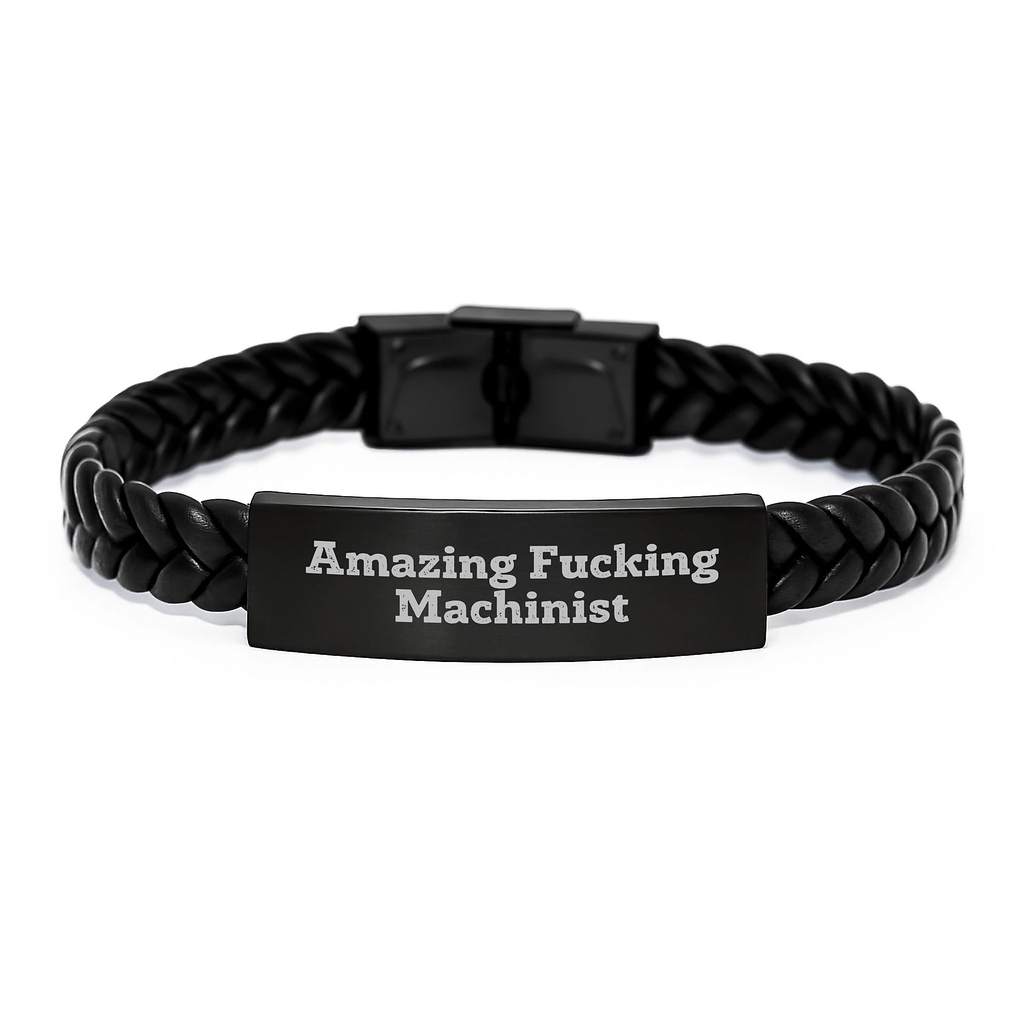 Amazing Machinist Gifts for Men - Interlaced Leather Bracelet, Stainless Steel Engraved, 7.87 inches - Gifts from Friends to Machinist Graduates