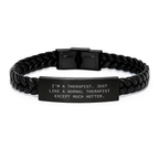 Funny Therapist Gifts for Men, Interlaced Leather Bracelet, 'I'm A Therapist Just Like A Normal Therapist Except Much Hotter', Graduation Unique Gifts, Gifts from Men, For Therapist Friends - Image 1