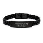 Funny Oncologist Gifts Interlaced Leather Bracelet for Men, Christmas Unique Gifts from Friends, Inspirational Quote 'Amazing F--king Oncologist' for Men