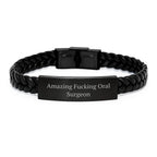 Funny Oral Surgeon Gifts from Friends to Men - Interlaced Leather Graduation Unique Gifts with 'Amazing F--king Oral Surgeon' Quote
