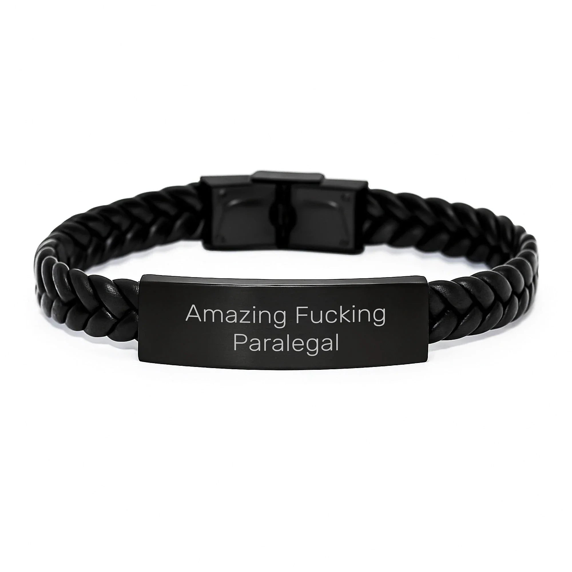 Funny Paralegal Gifts, Paralegal Interlaced Leather Bracelet, Gifts for Paralegal, Christmas Unique Presents from Friends to Paralegal, Quote 'Amazing F--king Paralegal'