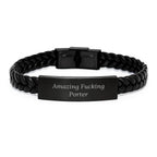Funny Quotes for Porter, Interlaced Leather Birthday Unique Gifts from Friends, Unique Men's Accessories