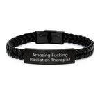 Funny Radiation Therapist Gifts, Interlaced Leather Bracelet, Amazing F--king Radiation Therapist, Christmas Unique Gifts from Friends