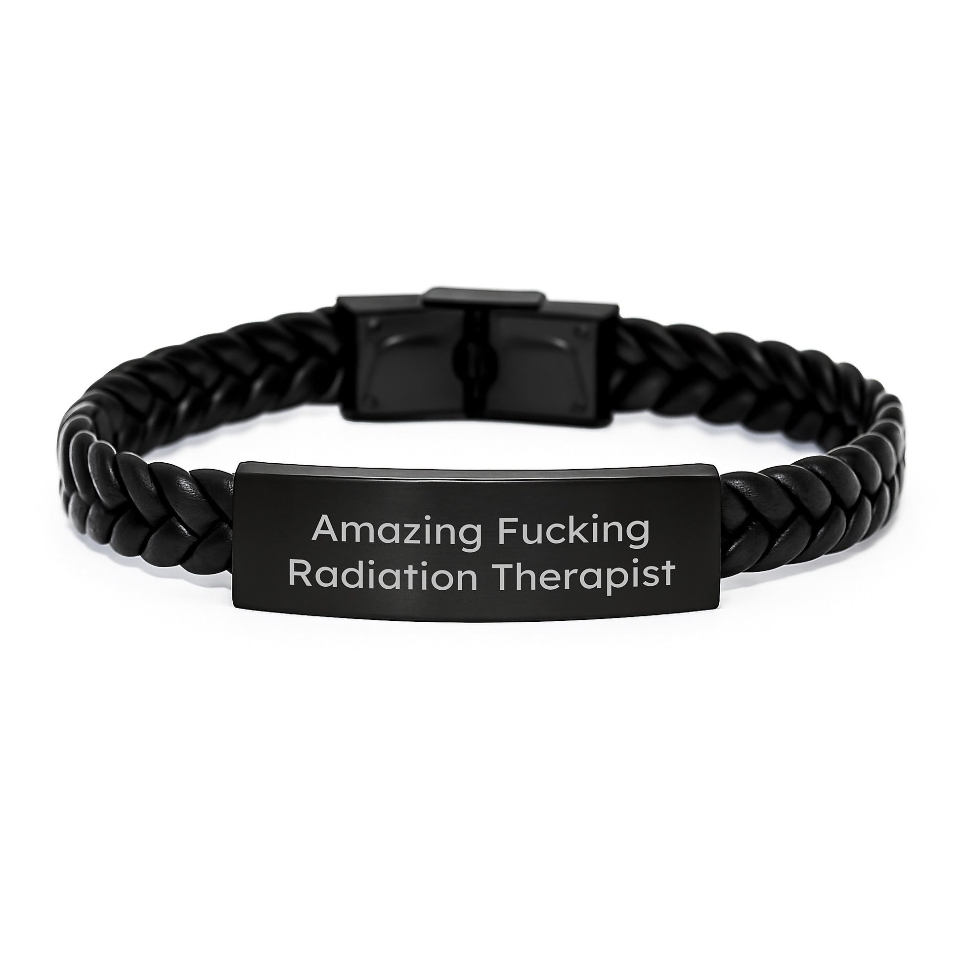 Funny Radiation Therapist Gifts, Interlaced Leather Bracelet, Amazing F--king Radiation Therapist, Christmas Unique Gifts from Friends - Image 1