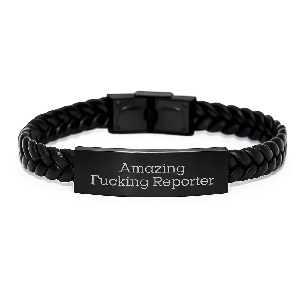 Funny Reporter Gifts for Men, Unique Interlaced Leather Bracelet with 'Amazing F--king Reporter' Quote, Christmas Unique Gifts from Friends
