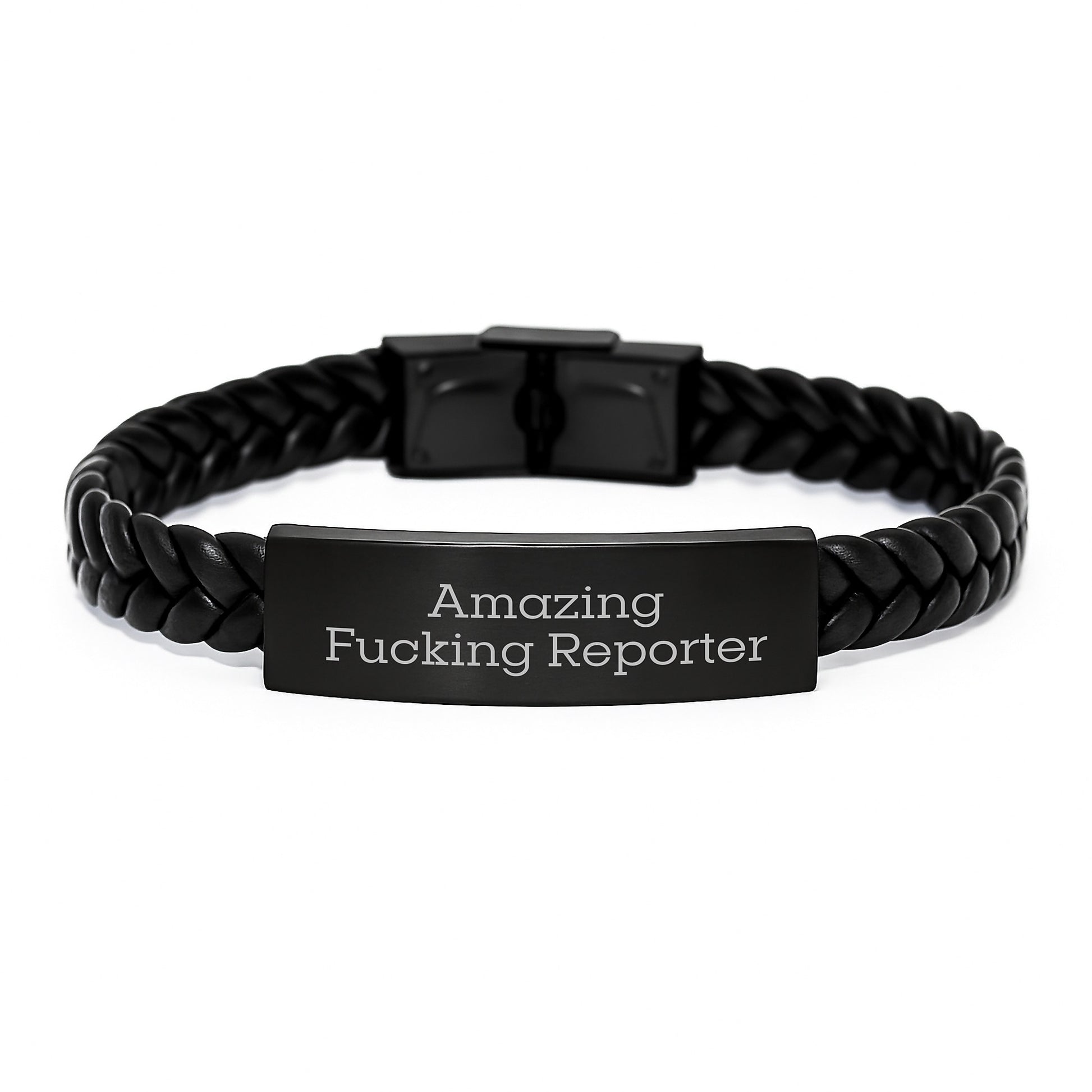 Funny Reporter Gifts for Men, Unique Interlaced Leather Bracelet with 'Amazing F--king Reporter' Quote, Christmas Unique Gifts from Friends - Image 1