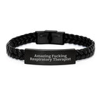Funny Respiratory Therapist Gifts, Inspirational Quote Interlaced Leather Bracelet, Gifts from Friends for Respiratory Therapist Birthday, Stainless Steel and PU Leather Combination