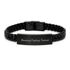 Funny Trainer Gifts from Men for Christmas Unique Presents - Interlaced Leather Bracelet with Engraved Stainless Steel