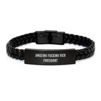 Funny Vice President Gifts for Men, Interlaced Leather Bracelet with Stainless Steel, Unique Christmas Unique Gifts from Friends to Vice President