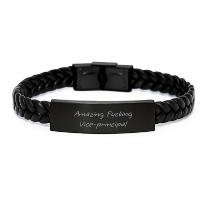 Vice-Principal Gifts, Amazing Funny Quote, Interlaced Leather Wristband for Him, Her, or Friends - Gifts from Men, Women, Coworkers, Family - Image 1