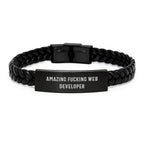 Funny Web Developer Gifts from Friends, Amazing Quote Interlaced Leather Bracelet for Men, Christmas Unique Presents