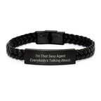 Sexy Agent Gifts for Men, Agent Engraved Interlaced Leather Bracelet, Funny Agent Quote, Christmas Unique Presents, Agent Leather Strap Accessories