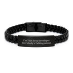 Funny Developer Gifts, Christmas Unique Interlaced Leather Bracelet for Men, Gifts from Friends to Developer, I'm That Sexy Developer Everybody's Talking About.