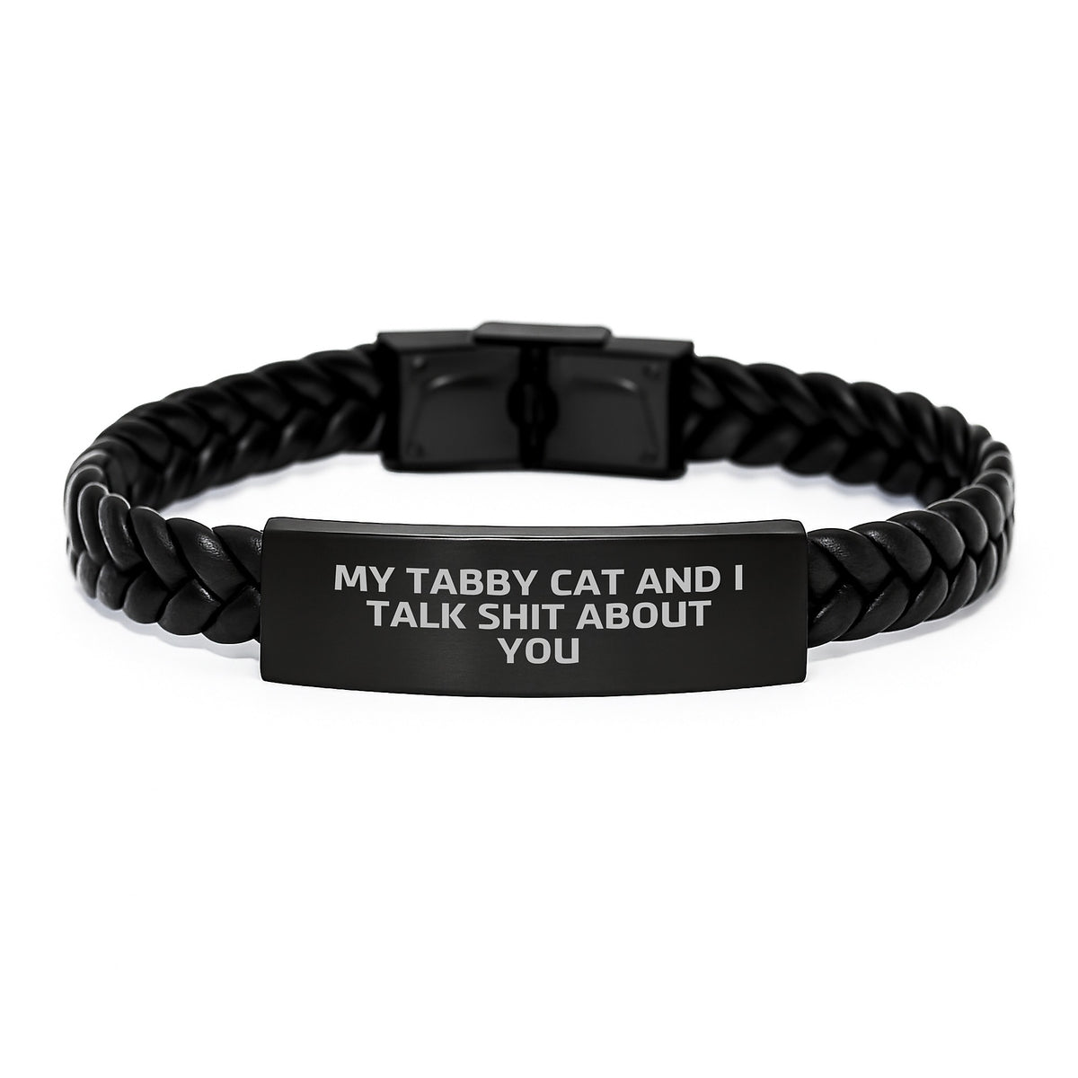 Tabby Cat Keepsake Interlaced Leather Bracelet for Him Christmas Gift - Image 1
