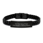 Funny Priest Gifts - I'm That Sexy Priest Everybody's Talking About. Interlaced Leather Bracelet for Men, Unique Christmas Unique Gifts for Priest, Priest Interlaced Leather Bracelet