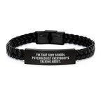 Funny School Psychologist Gifts for Men, Women, Friends, and Coworkers - Interlaced Leather Bracelet with Engraved Stainless Steel, Christmas Unique Presents