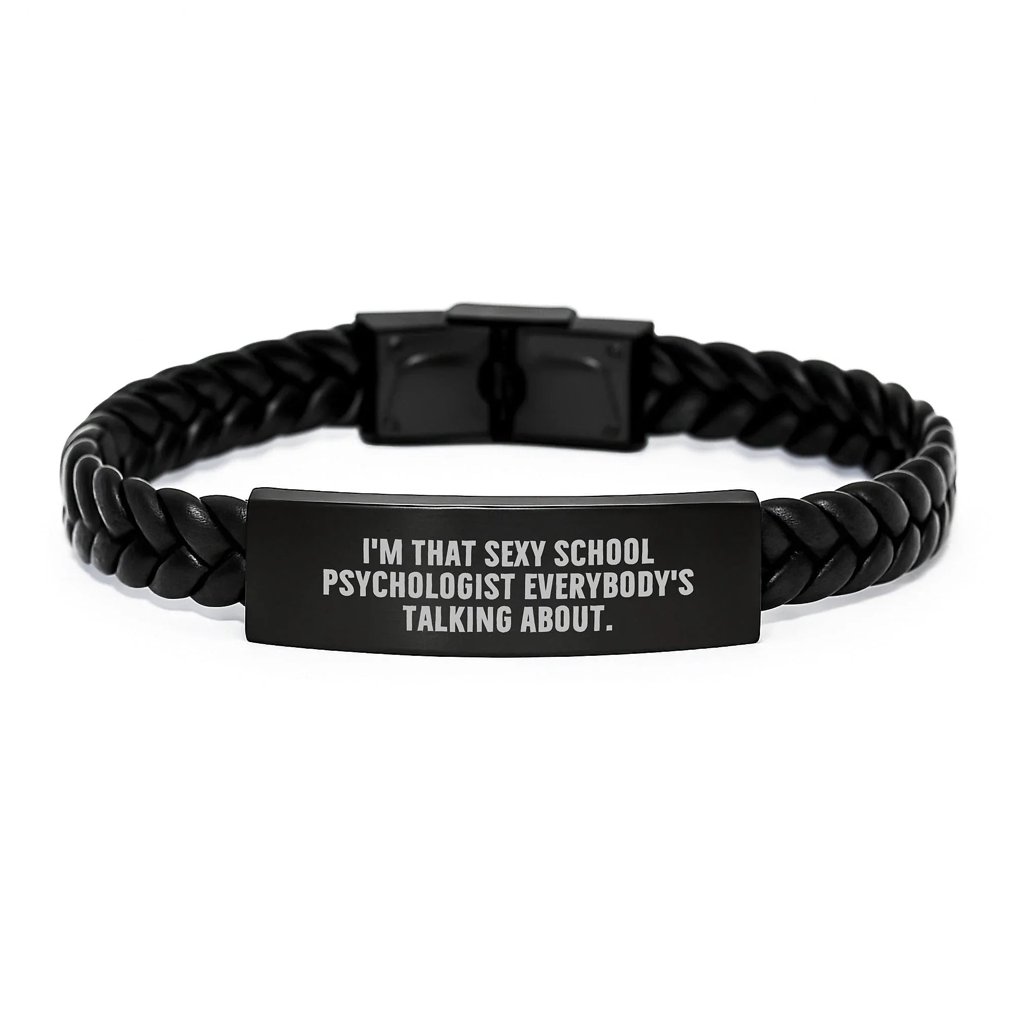 Funny School Psychologist Gifts for Men, Women, Friends, and Coworkers - Interlaced Leather Bracelet with Engraved Stainless Steel, Christmas Unique Presents