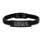 Funny Tuxedo Cat Interlaced Leather Bracelet, Gifts for Cat Ladies from Husband, Mother's Day Unique Gifts, Cat Mom Jewelry - Image 1