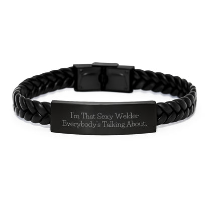 Funny Welder Gifts from Men - Interlaced Leather Bracelet for Welder Friends, Unique Christmas Unique Gifts for Him - Sexy Welder Quote - Image 1