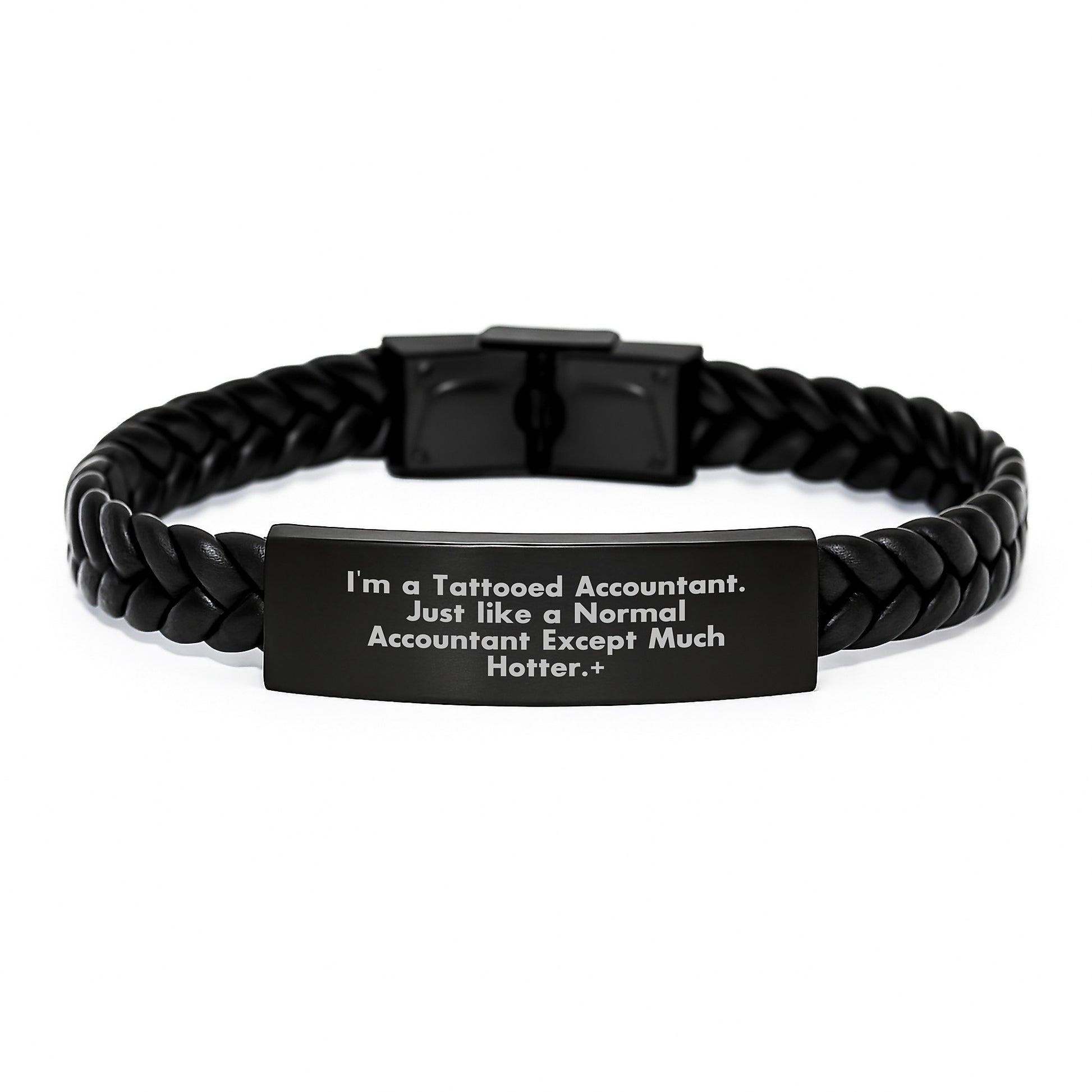 Tattooed Accountant Gifts, Funny Interlaced Leather Bracelet for Graduation, 'I'm A Tattooed Accountant' Engraved Stainless Steel, Gifts from Friends to Accountant - Image 1