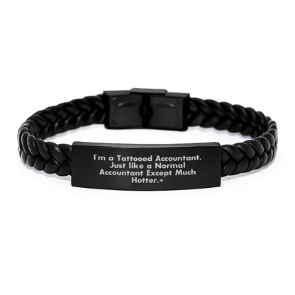 Tattooed Accountant Gifts, Funny Interlaced Leather Bracelet for Graduation, 'I'm A Tattooed Accountant' Engraved Stainless Steel, Gifts from Friends to Accountant - Image 1