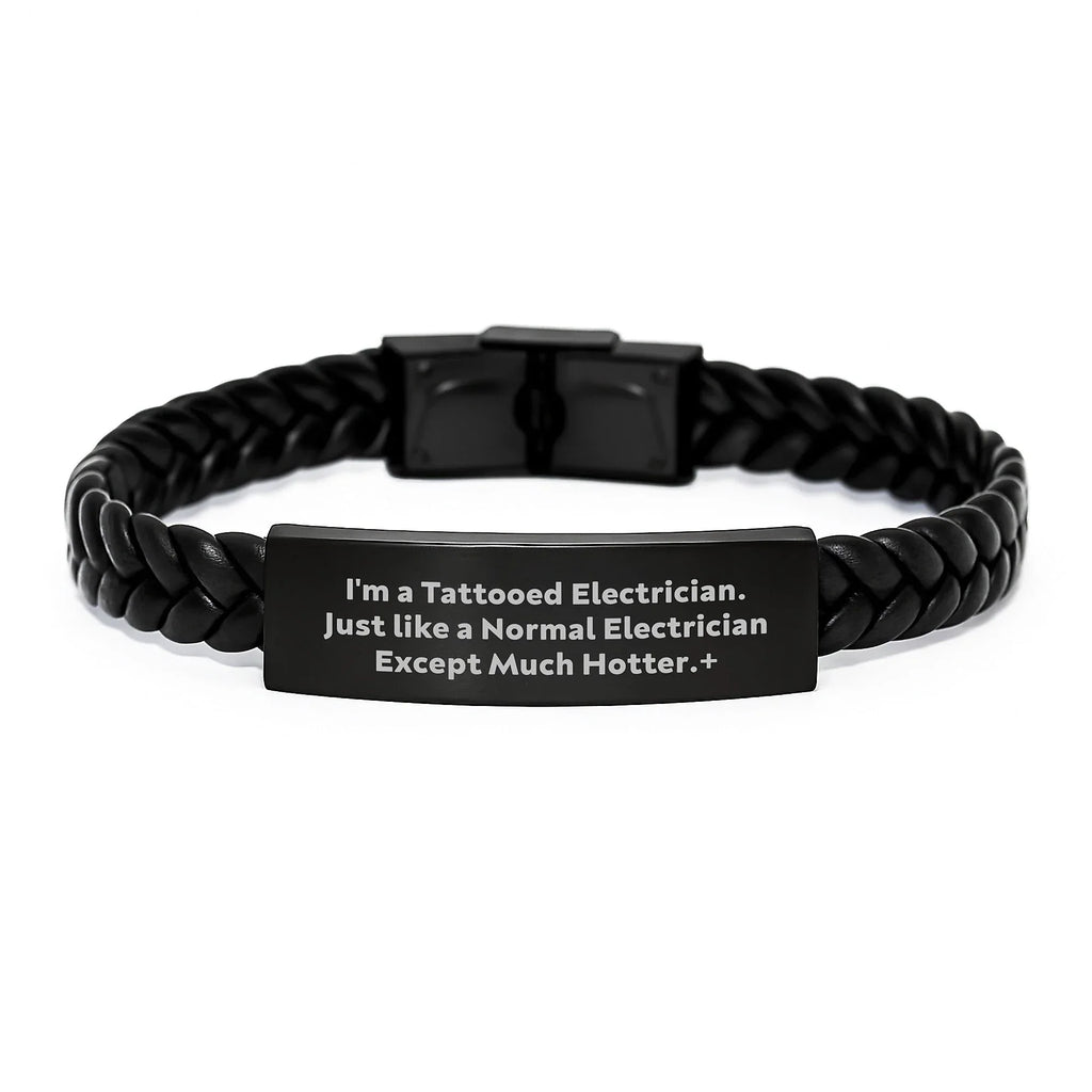 Funny Electrician Gifts for Men - Hotter Than Normal Electrician, Interlaced Leather Bracelet, Christmas Unique