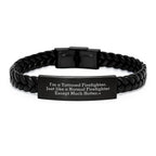 Funny Firefighter Gifts for Men, Christmas Unique Leather Bracelets with Interlaced Stainless Steel, 'I'm A Tattooed Firefighter Except Much Hotter', Ideal for Firefighter Friends and Family