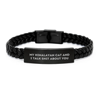 Funny Himalayan Cat Lover Gifts for Men, Unique Interlaced Leather Bracelet from Friends for Graduation - My 'Talk Shit' About You - Image 1