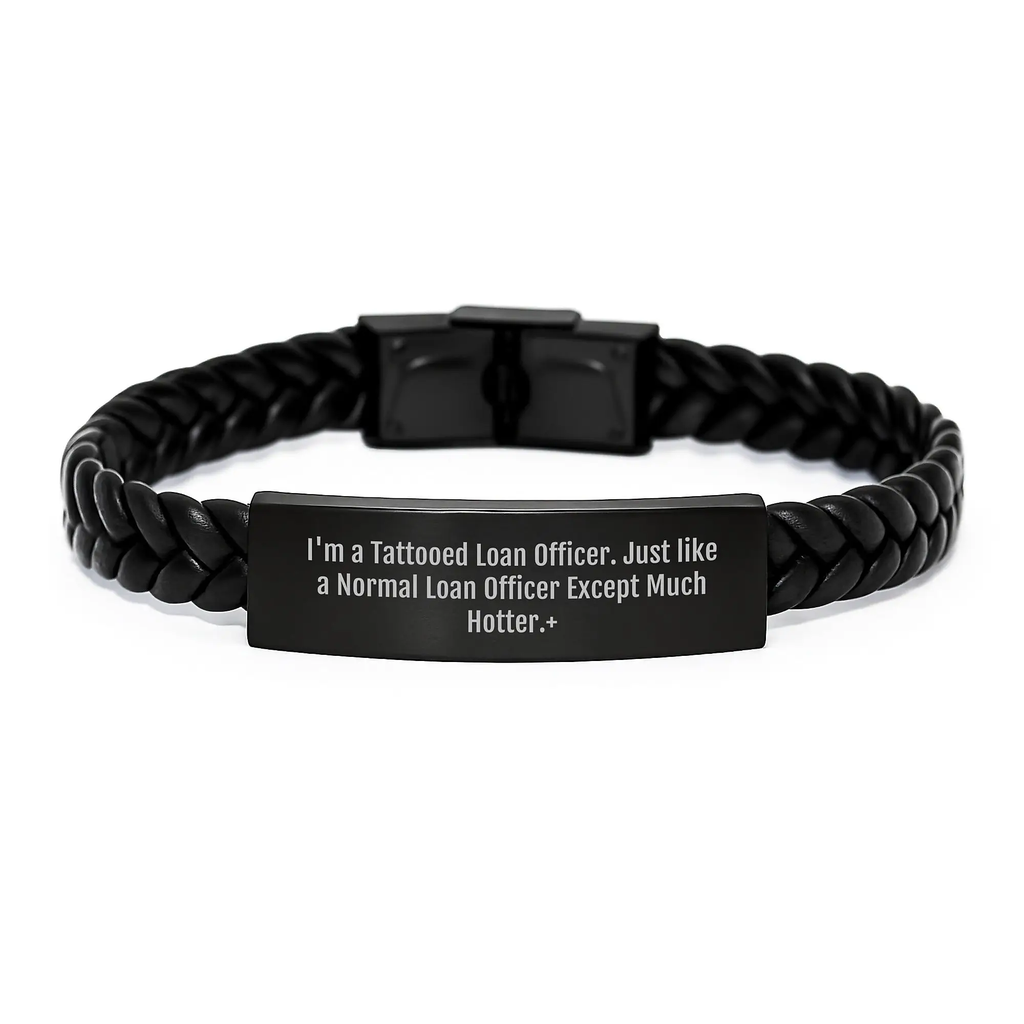 Funny Loan Officer Gifts for Men, Birthday Unique Presents from Husband to Husband, Interlaced Leather Bracelet with Engraved Stainless Steel for Hot Loan Officers - Image 1