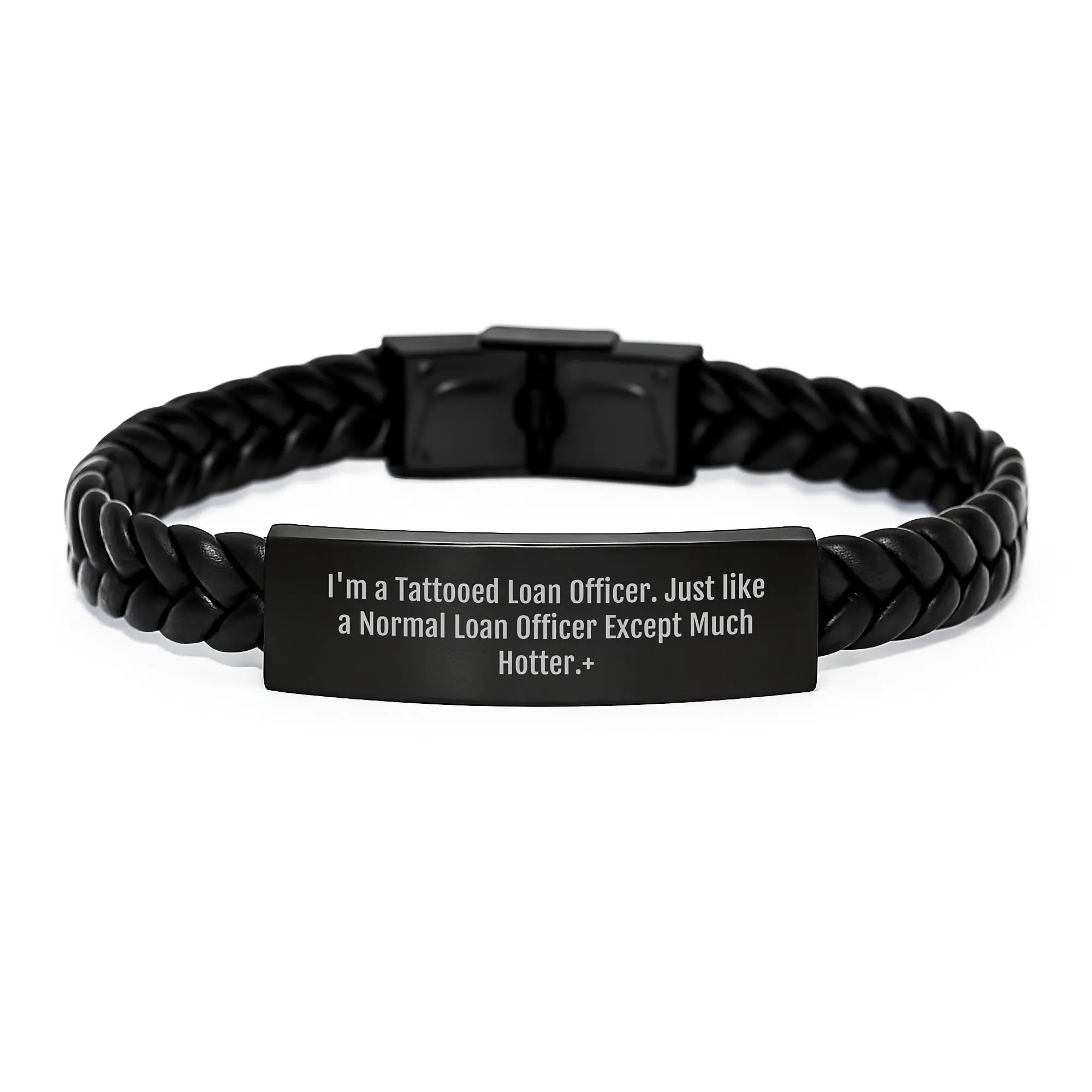 Funny Loan Officer Gifts for Men, Birthday Unique Presents from Husband to Husband, Interlaced Leather Bracelet with Engraved Stainless Steel for Hot Loan Officers - Image 1