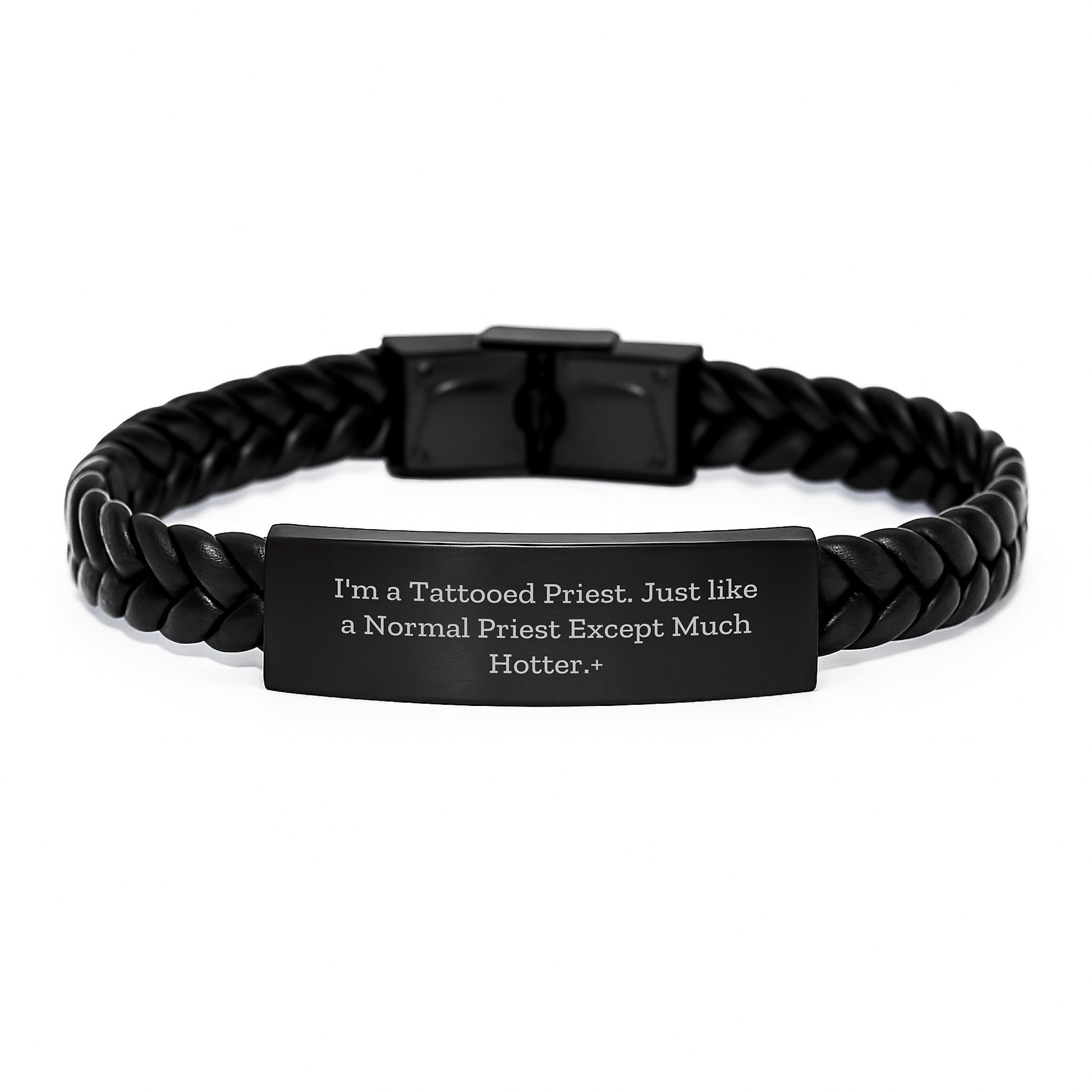 Tattooed Priest Interlaced Leather Bracelet, Funny Gift for Men from Friends, Birthday Unique Gifts for Priestly Sense of Humor - Image 1