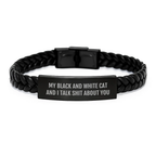 Funny Quirky Black and White Cat Interlaced Leather Bracelet Gifts for Men Graduation Unique from Friends - Image 1