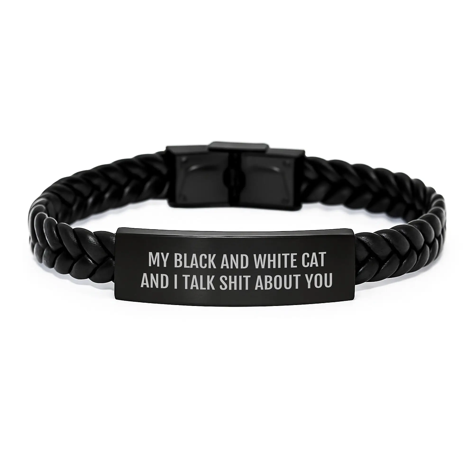 Funny Quirky Black and White Cat Interlaced Leather Bracelet Gifts for Men Graduation Unique from Friends - Image 1