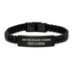 Knitting Inspiration Gifts from Family to Knitting Enthusiasts, Funny Interlaced Leather Bracelet, 7.87 inches, Graduation Unique Gifts