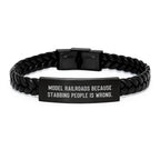 Model Railroads Enthusiast Funny Leather Wristband Gifts from Friends, Family, or Coworkers for Christmas Unique Presents - Interlaced Leather Bracelet with Stainless Steel
