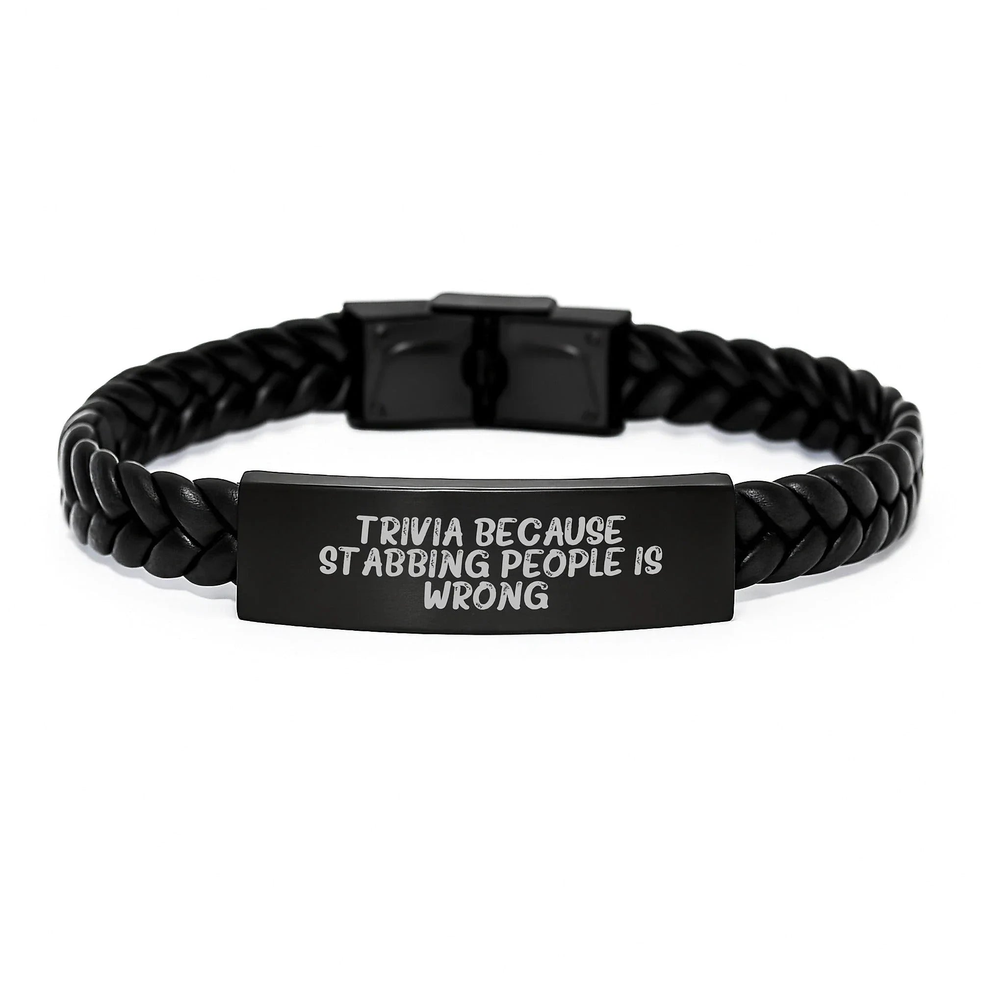 Trivia Fun Interlaced Leather Bracelet, Funny Quote, Gifts from Friends for Trivia Lovers on Birthday, Unique Trivia Gifts for Men, Women, Coworkers