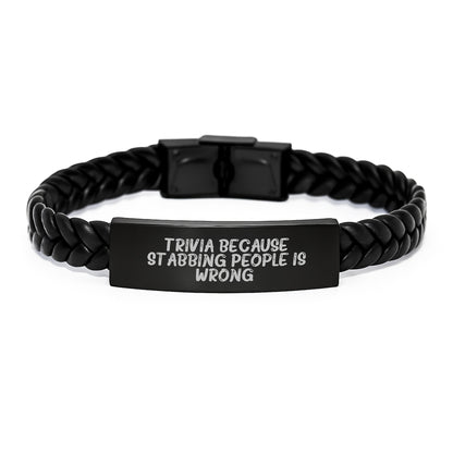 Trivia Fun Interlaced Leather Bracelet, Funny Quote, Gifts from Friends for Trivia Lovers on Birthday, Unique Trivia Gifts for Men, Women, Coworkers - Image 1
