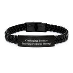 Funny Cosplaying Gifts, Interlaced Leather Bracelet for Men Women Friends, 'Cosplaying Because Stabbing People Is Wrong.' from Family