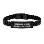 Black and White Cat Lover's Delight, Funny Quote Interlaced Leather Bracelet, Gifts from Friends or Family, Birthday Unique Ideas for Him or Her