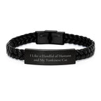 Funny Tonkinese Cat Lover Gifts, Interlaced Leather Bracelet for Men, Women, Friends and Family, Graduation Unique Gifts from Parents, 'I Like A Handful Of Humans And My Tonkinese Cat', 7.87 Inch