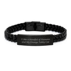 Funny Orange Tabby Cat Gifts for Men - Interlaced Leather Bracelet, Christmas Unique Presents from Friends