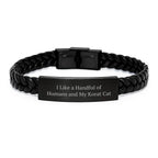 Korat Cat Lovers Funny Quote Interlaced Leather Brac, Gifts for Korat Cat Enthusiasts from Friends, Unique Birthday Unique Gifts for Men or Women