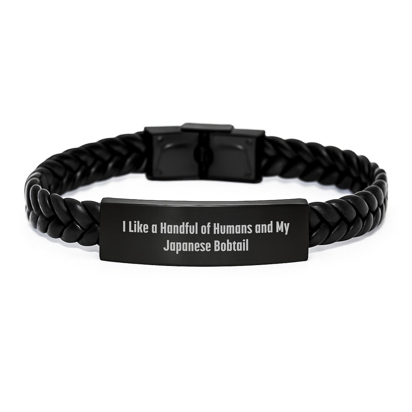 Funny Japanese Bobtail Cat Lover Gifts for Men from Friends, Unique Interlaced Leather Bracelet for Men with Japanese Bobtail Cat Quote, Christmas Unique Gifts - Image 1