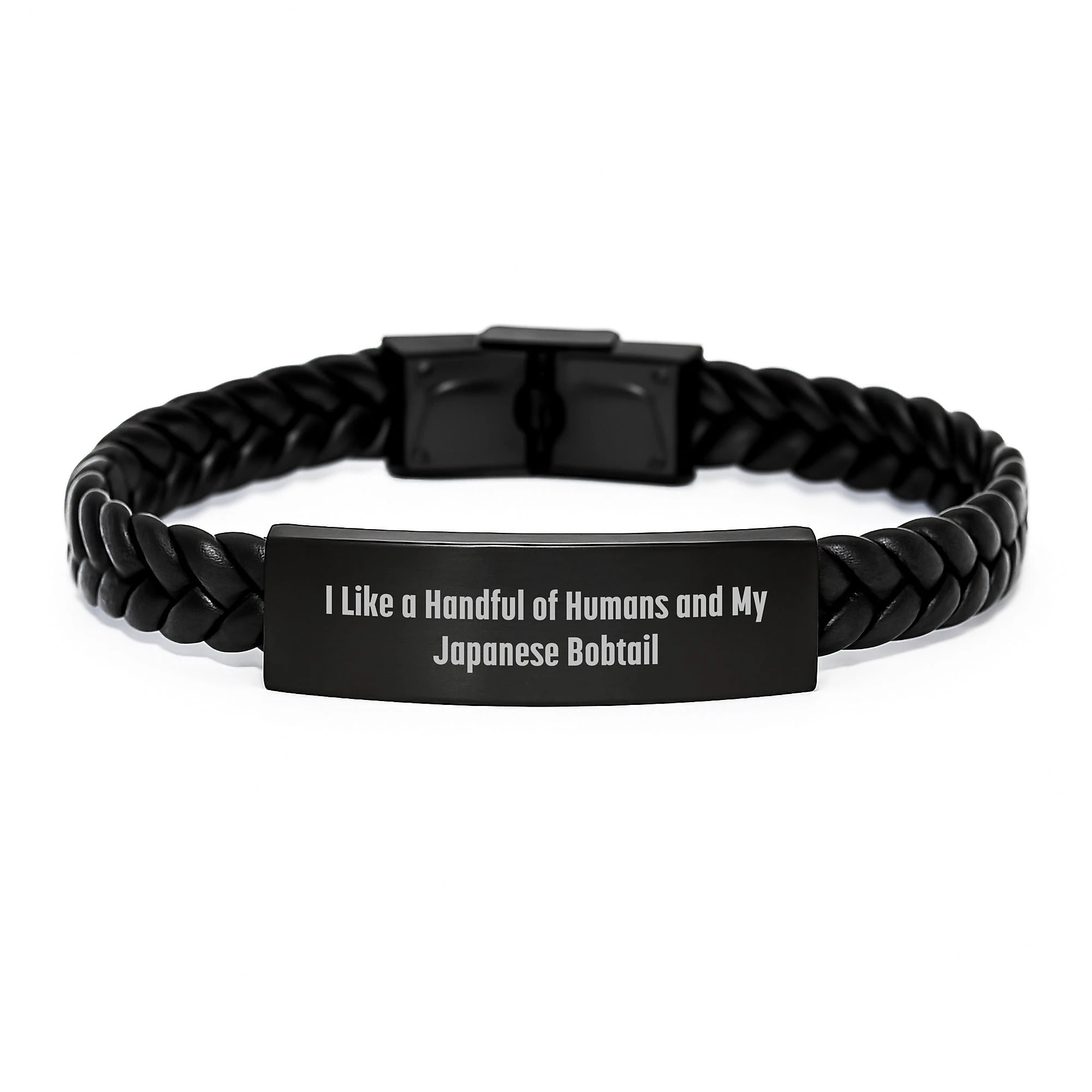 Funny Japanese Bobtail Cat Lover Gifts for Men from Friends, Unique Interlaced Leather Bracelet for Men with Japanese Bobtail Cat Quote, Christmas Unique Gifts