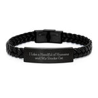 Funny Smoke Cat Gifts from Men, Unique Interlaced Leather Bracelet for Smoke Cat Lovers, Christmas Unique Gifts
