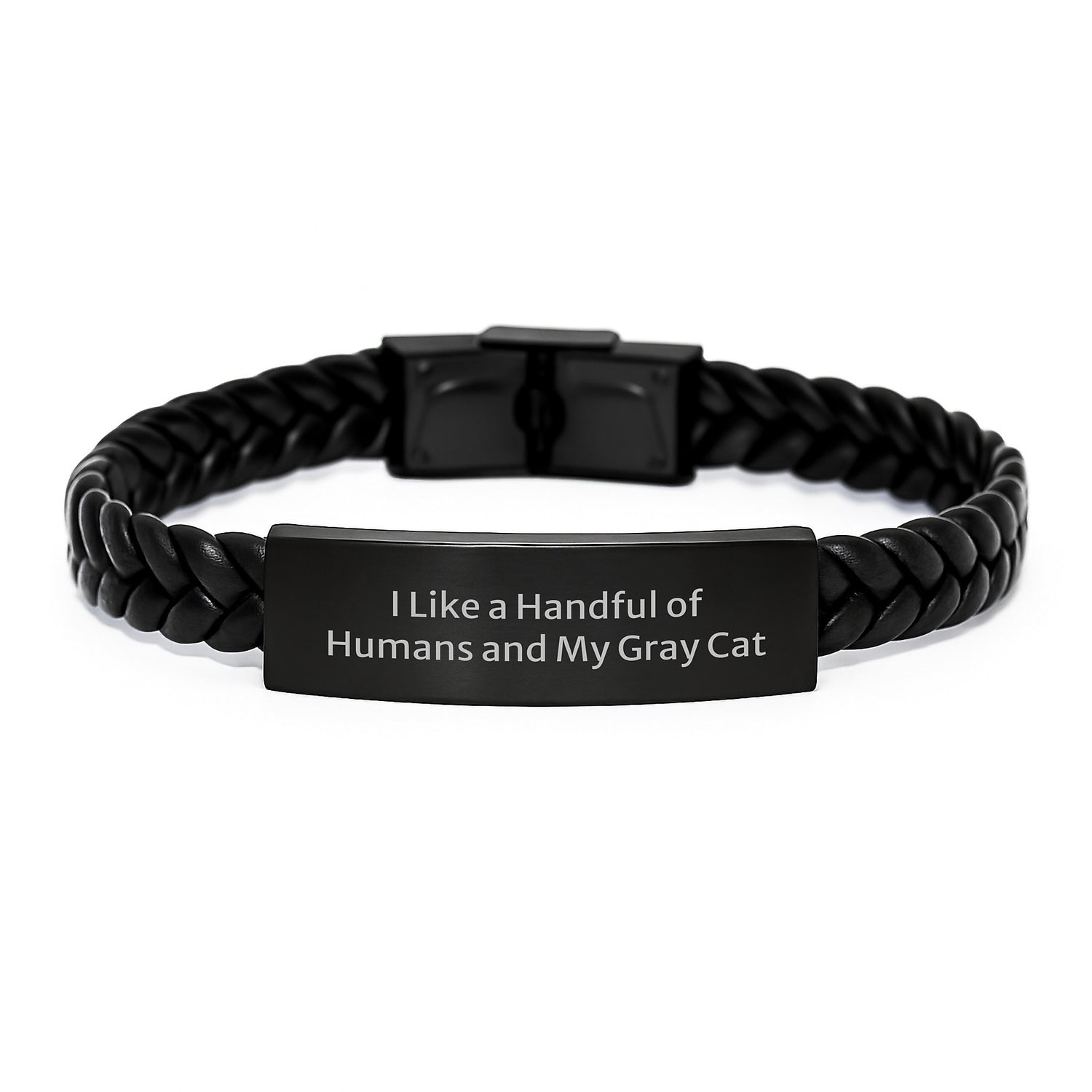 Gray Cat Lover Christmas Unique Gifts - Funny Quote Interlaced Leather Bracelet for Men Women Friends Family - Image 1