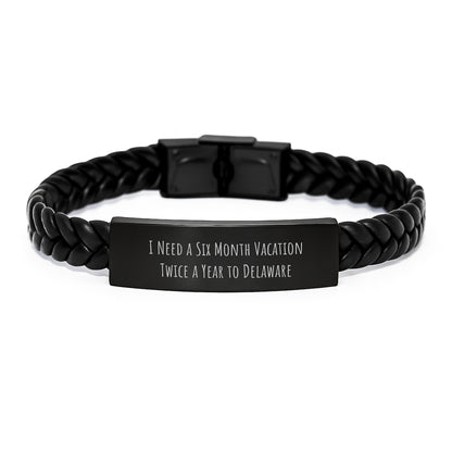 Delaware Gifts, Unique Christmas Unique Gifts from Friends for Delaware Enthusiasts, Interlaced Leather Bracelet with Funny Quote - Image 1